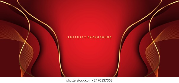 Abstract luxury curve silver lines shadow on red background with copy space for text design vector illustration