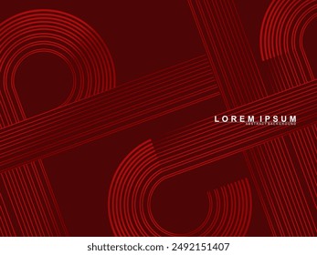 Abstract luxury curved lines overlapping dark red background. Premium award design template.	