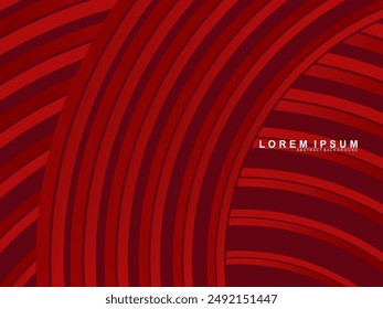 Abstract luxury curved lines overlapping dark red background. Premium award design template.	
