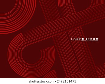 Abstract luxury curved lines overlapping dark red background. Premium award design template.	