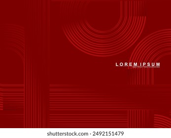 Abstract luxury curved lines overlapping dark red background. Premium award design template.	
