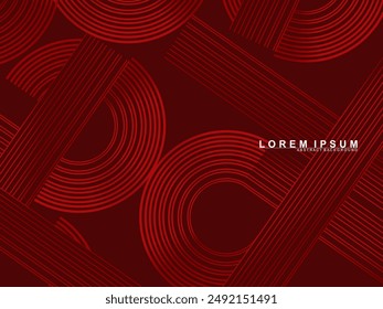 Abstract luxury curved lines overlapping dark red background. Premium award design template.	