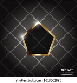 Abstract luxury dark background 5 sides. Gold pentagon frame with creative pattern. Elegant geometric shapes design