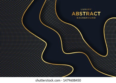Abstract luxury dark background with a combination glowing golden dots. Overlap modern background
