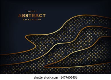 Abstract luxury dark background with a combination glowing golden dots. Overlap modern background