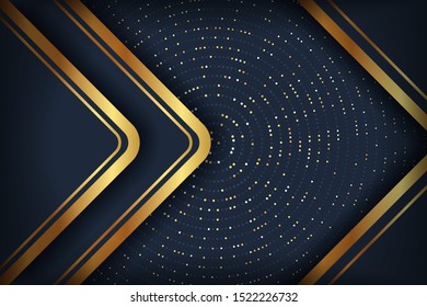Abstract luxury dark background with a combination glowing golden dots. Overlap modern background.