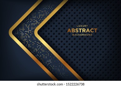 Abstract luxury dark background with a combination glowing golden dots. Overlap modern background.
