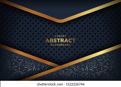 Abstract luxury dark background with a combination glowing golden dots. Overlap modern background.