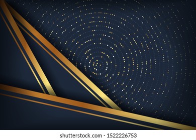Abstract luxury dark background with a combination glowing golden dots. Overlap modern background.