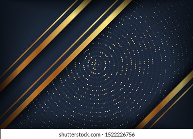 Abstract luxury dark background with a combination glowing golden dots. Overlap modern background.