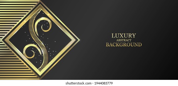 Abstract luxury dark background with gold ornaments and place for text.