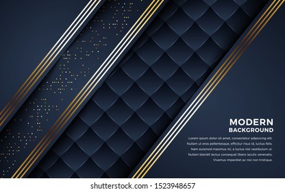 Abstract luxury dark background with golden lines and glowing golden dots combinations. Overlap modern background