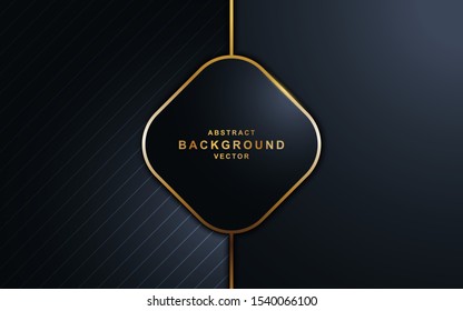 Abstract luxury dark background with golden lines and golden dots combinations. Overlap modern background