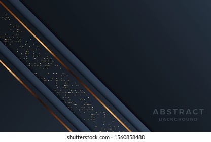 Abstract luxury dark background with golden lines and glowing dots combinations. Overlap modern background