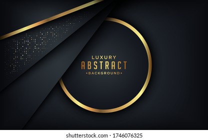 Abstract luxury dark background with golden lines and golden dots combinations. Dynamic shapes composition. 