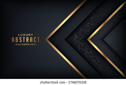 Abstract luxury dark background with golden lines and golden dots combinations. Dynamic shapes composition. 