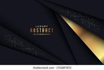 Abstract luxury dark background with golden lines and golden dots combinations. Dynamic shapes composition. 