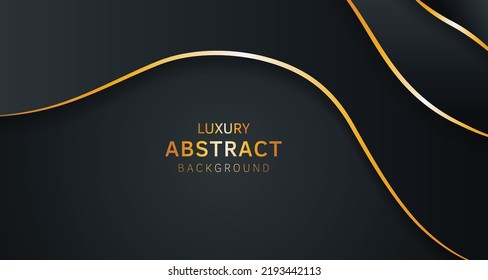 Abstract luxury dark background with golden wave lines and dark shadow. Dynamic shapes composition. Black and gray 