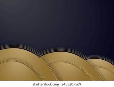 Abstract luxury dark background of gradient geometric shape and gold line. Simple vector illustration with copy space. Monochrome elegant geometric backdrop.