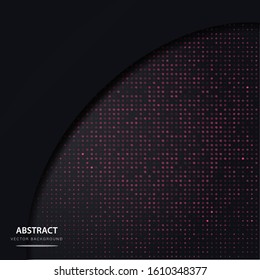 Abstract luxury dark background. Quarter circle of red glitter with light. Modern geometric shapes design