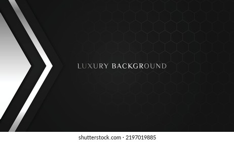 Abstract luxury dark black silver grey background with arrow shape layered and hexagon pattern