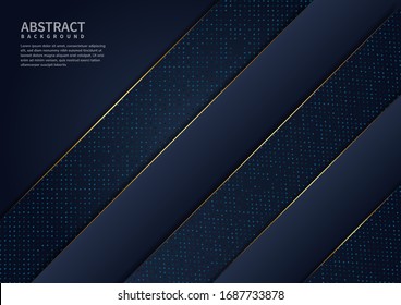 Abstract luxury dark blue background overlap layer with golden lines. You can use for ad, poster, template, business presentation, artwork. Vector illustration

