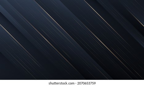 Abstract luxury dark blue background with golden dotted lines element and shadow. Modern luxury diagonal gold line stripe texture creative design. Premium pattern vector