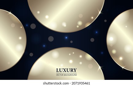 Abstract luxury dark blue background with golden circles and bokeh festive lights effect. Vector illustration