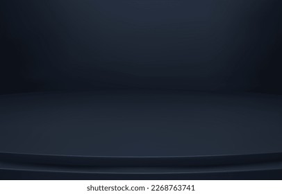 Abstract Luxury dark blue Background. Empty Gradient Room, Studio, Space. Curved stage used as a background for displaying your products.  3D vector Illustration.