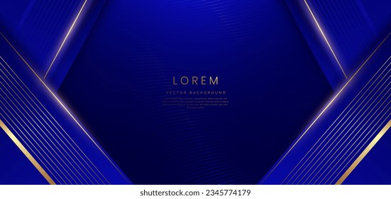 Abstract luxury dark blue background with diagonal gold lines. Template premium award design. Vector illustration 