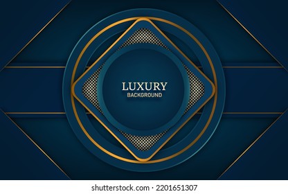 abstract luxury dark blue geometric shape and golden lines on dark background