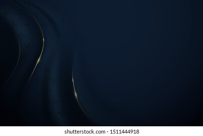 Abstract Luxury Dark Blue And Gold Background. Wavy Silk Fabric Texture