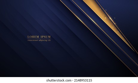 Abstract luxury dark blue overlap layers background with golden line and glittering light. Vector illustration
