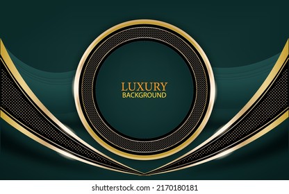 abstract luxury dark green background  with golden circle frame element line and glitter vector 