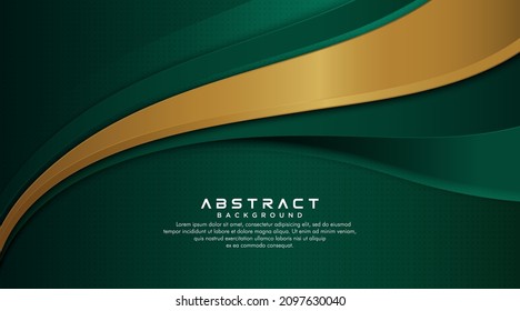 Abstract luxury dark green and gold overlap layers background. Modern 3d style paper cut concept. Luxury and elegant wave shapes template elements. Vector illustration