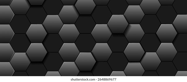 Abstract luxury dark hexagon shape background. Simple hexagonal geometric pattern metal texture design. 