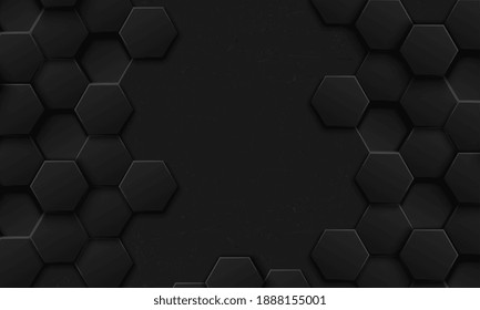 Abstract luxury dark hexagons background. Futuristic technology concept. 3D Vector Technological Hexagonal Blocks Dark Gray Abstract Background. 3D Vector Dark Background.3D Vector illustration