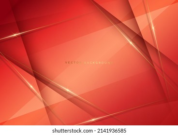 Abstract luxury dark orange elegant geometric diagonal overlay layer background with golden lines. You can use for ad, poster, template, business presentation. Vector illustration