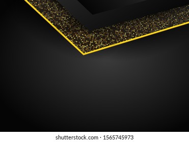 Abstract Luxury dark overlap dimension background on metal pattern. golden glitters halftone. Modern vector design template.