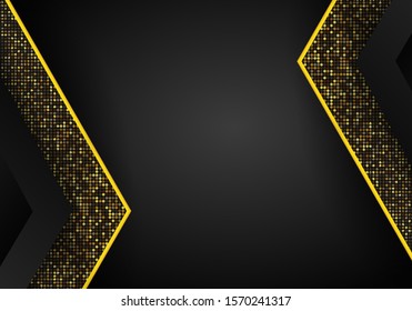 Abstract Luxury dark overlap dimension background on metal pattern. golden glitters halftone. Modern vector design template.