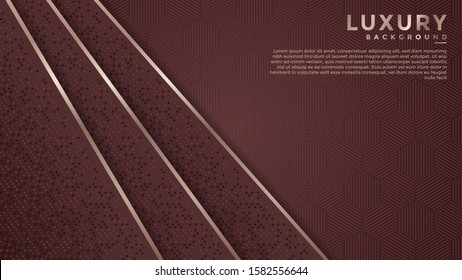 abstract luxury dark pink background with bronze lines and dots. overlapping layer. Eps 10