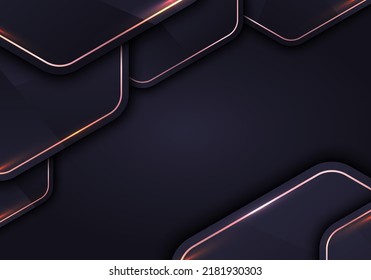 Abstract luxury design hexagon geometric dark purple layered pattern with pink gold border background. Elegant template for banner, poster, placard, brochure, presentation, flyer, etc. Vector