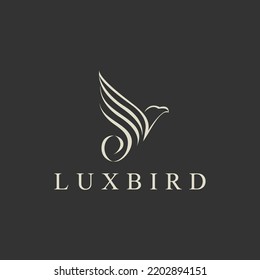 Abstract Luxury Eagle Bird Logo Design, Beautiful Elegant Phoenix Flying Symbol for Luxury Wedding Industry