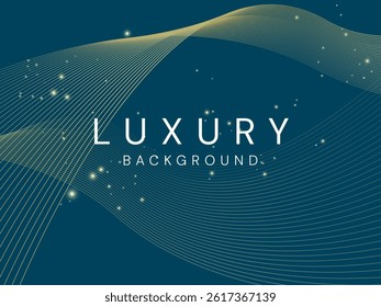 Abstract Luxury elegant gold Dynamic Flowing Wavy Lines and light ray effect on dark blue Background vector design concept. Elegant blue Background and gold Wave Lines template for invitation, website