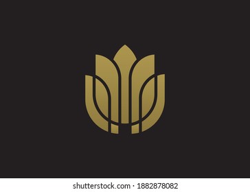 Abstract luxury elegant tulip gold logo. Flower symbol. Beauty, spa, salon, cosmetics or boutique logo and more business.
