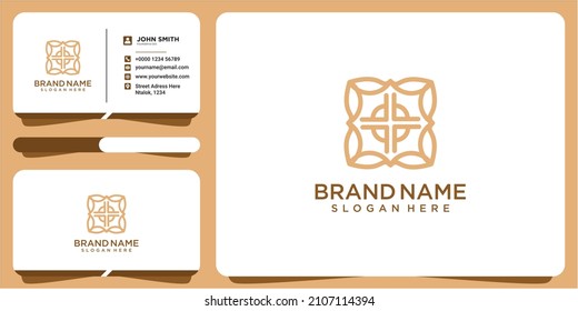 Abstract Luxury Flower Ornament Logo Icon Vector Design with business card