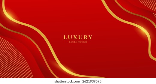 Abstract luxury flowing gold lines on red background. Premium background with shining lines waves. Design for banner, poster, cover, flayer, brochure