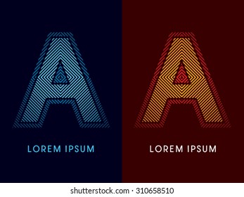 A ,abstract luxury font, Designed using cool and hot colors, line square, geometric shape, graphic vector.