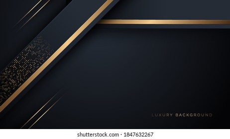 Abstract luxury geometric black and gold lines with glitter doted abstract background. Elegant for wallpaper magazine, brochure, banner, poster, business card template.