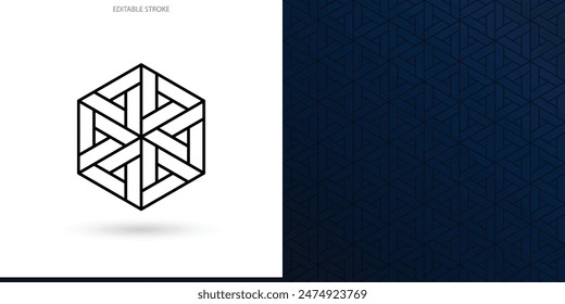 abstract luxury geometric business triangle hexagon logo and seamless texture background, concept of movement process flow circular economy progress, people global networking